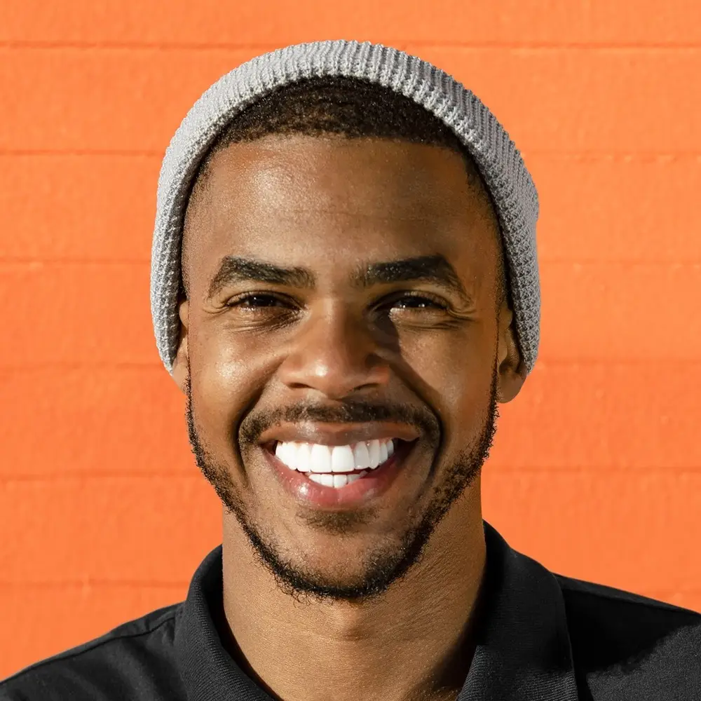 Handsome man smiling, happy face portrait close up